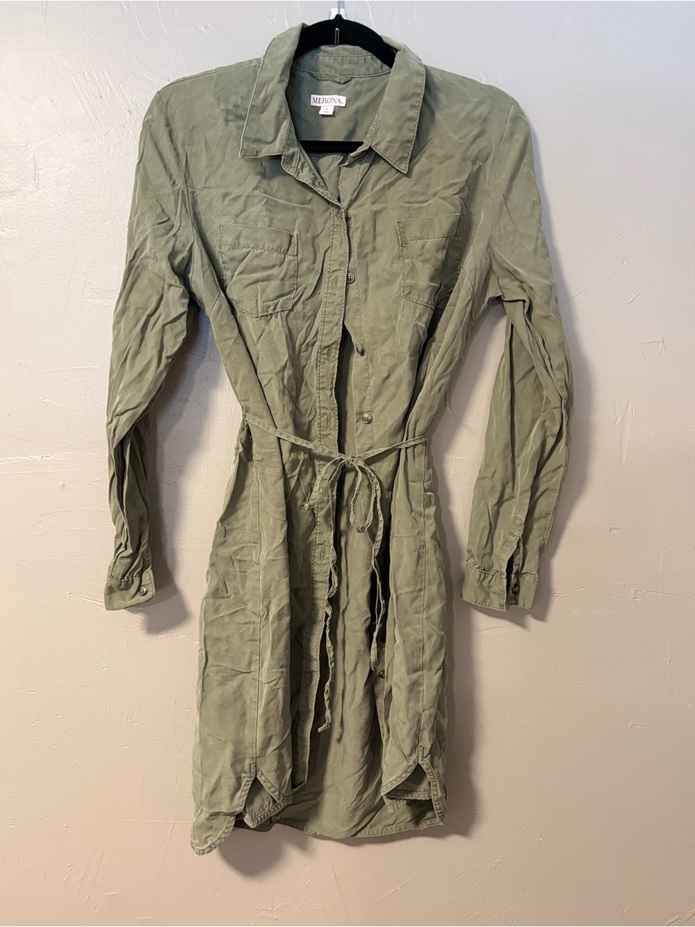 Merona Olive Utility Shirt Dress with Self Tie